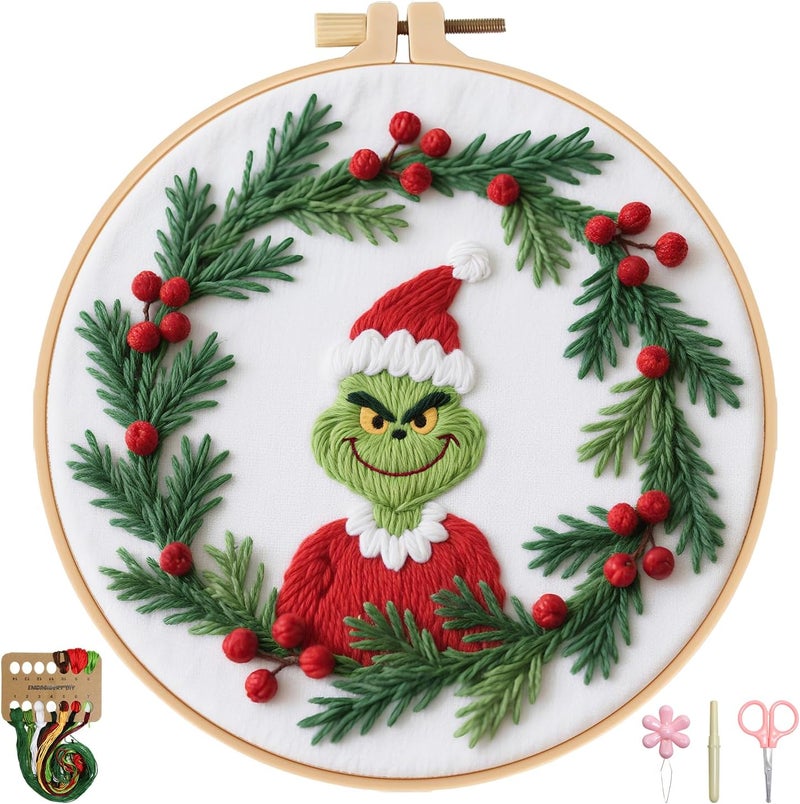 BBLYBD Christmas Embroidery Kit, 1 Set Cross Stitch Craft Kit for Beginners with Pre-Printed Embroidery Fabric, Hoop, Step-by-Step Instruction, Color Threads & Needles (Christmas-1 Set) - Image 1